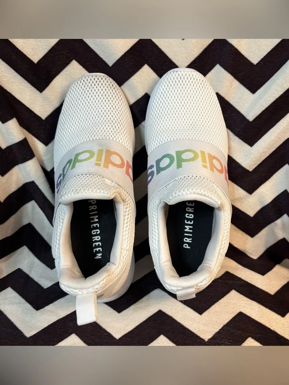 adidas Women's White Slip-On Sneakers with Rainbow Logo